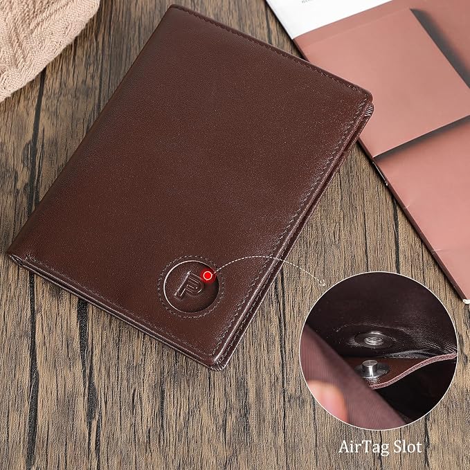 Polare Leather AirTag Passport Holder RFID Blocking Travel Bifold Wallet | Luxury Napa Cowhide Leather, AirTag Slot, Vintage Passport Cover Case, International Travel Wallet, Coffee - Image 7