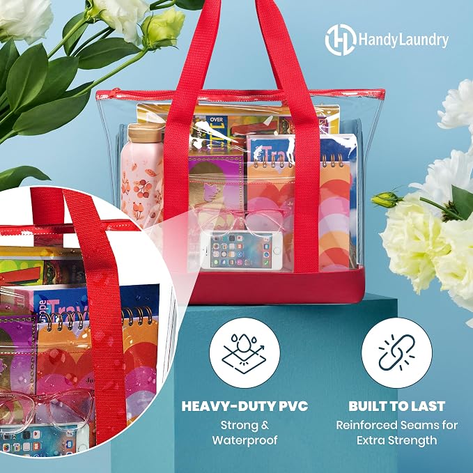 Handy Laundry Clear Tote Bag - Zipper Closure, Long Shoulder Strap, Fabric Trimming. - Image 3