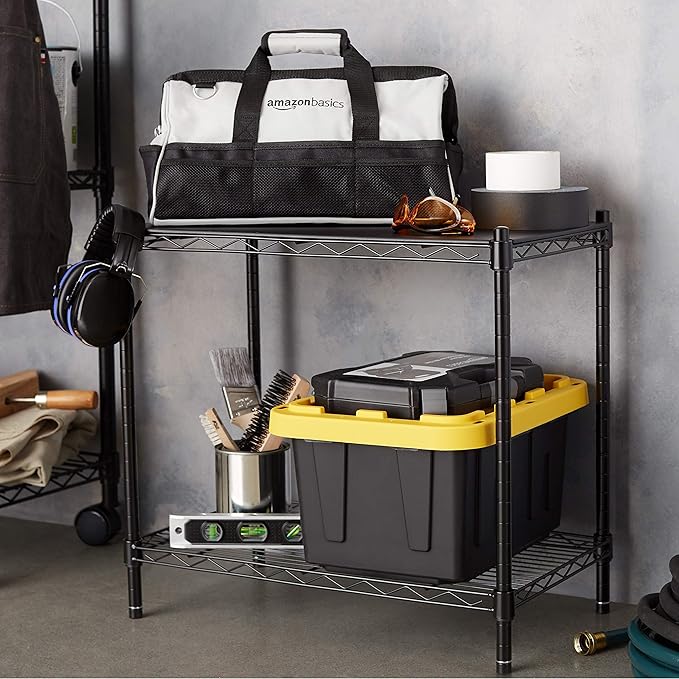Amazon Basics 2-Shelf Stackable Storage, 13.3" D x 23.2" W x 22.2" H, Black - Image 2