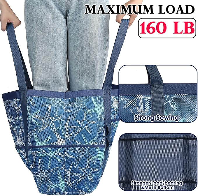 Fammart Mesh Beach Bag for Women, Large Beach Toy Pool Bag with Zipper Pocket, SandProof Cruise Essentials 2026 Family Travel - Image 7