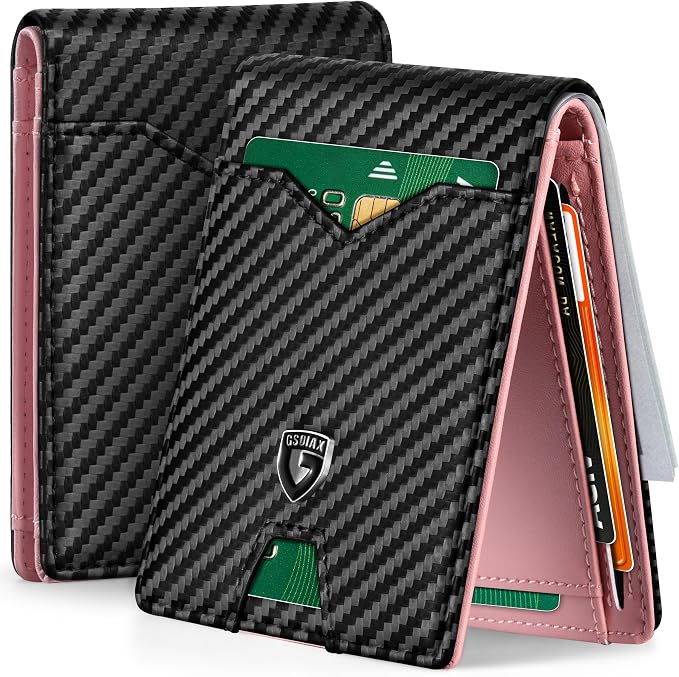 GSOIAX Slim Wallet for Men Rfid Blocking Leather Bifold Front Pocket Carbon Fiber Men's Money Clips Credit Card Holder With Gift Box by GSOIAX
