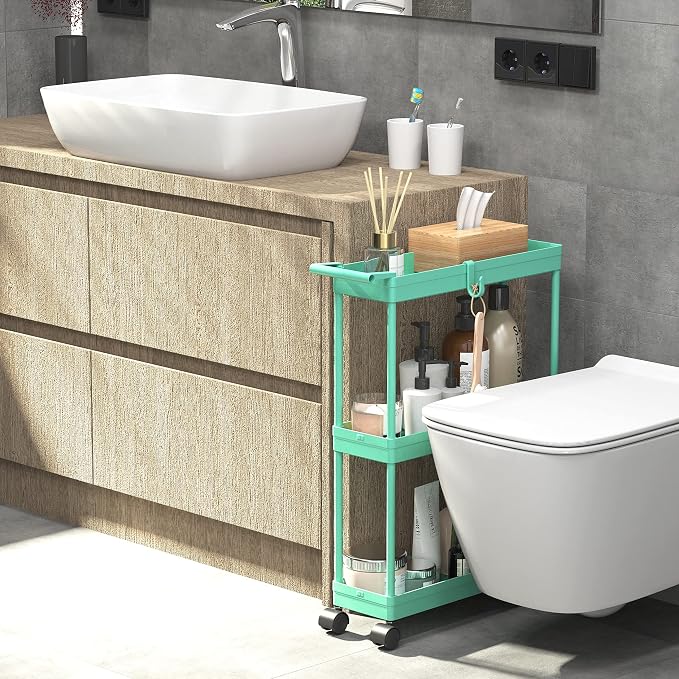 Simple Houseware 3-Tier Slim Rolling Cart w/Handle 5.5" Wx27.5 H, Turquoise | Storage Cart for Narrow Space (5.5-Inch Wide) Kitchen, Bathroom, Laundry Room - Image 9