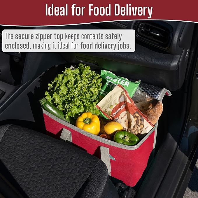 VENO 3 Pack Cooler Bag Insulated Grocery Bags for Food Delivery Heavy Duty | Large Collapsible Cooler, Reusable Shopping Tote w/ Zippers, Foldable, Stands Upright, for Groceries Camping (Red, 3 Pack) - Image 8