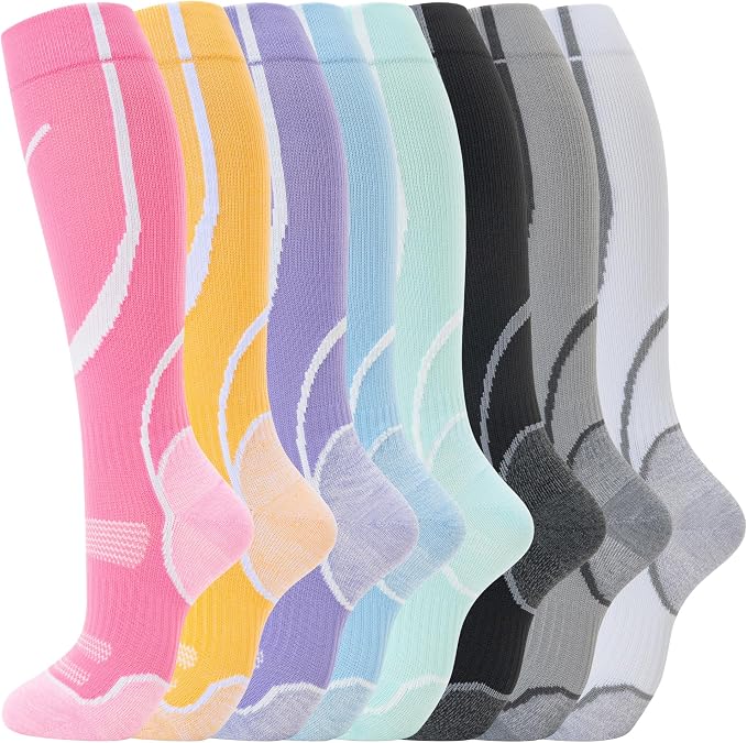 hello momoya Compression Socks for Women Men Circulation Knee High 8 Pairs for Nurses, Running, Travel, Athletic by HELLOMOMOYA