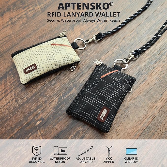 RFID Blocking Travel Wallet with Adjustable Lanyard, Small Nylon Zipper Pouch and Badge Holder for ID, Credit Cards, Cash, Keys, Commuters (Black+) - Image 2