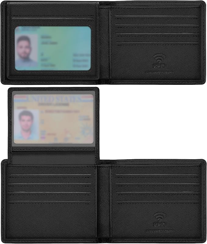 Travelambo Genuine Leather Wallet for Men with Gift Box - Handmade Bifold Stylish - Mens Wallets Rfid Blocking with 2 ID Windows by Travelambo