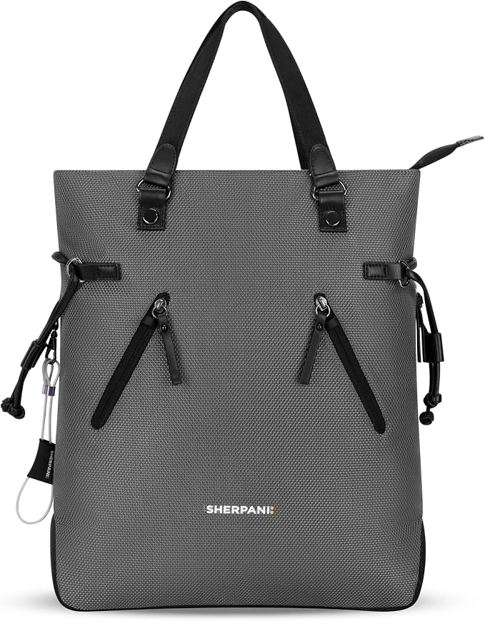 Sherpani Tempest, Anti Theft Convertible Backpack Tote, 14L Travel Backpack, Travel Gifts for Women, Handbags, RFID Protection, Metal Hardware, Fits 15” Laptop (No Sleeve) (Granite) by SHERPANI