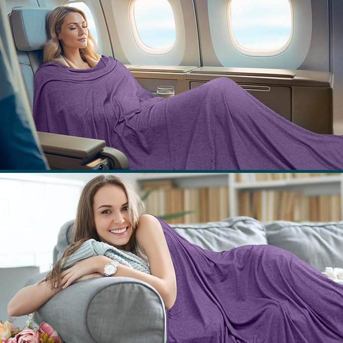 PAVILIA Travel Blanket Airplane Compact with Bag Lightweight, Purple | Soft Fleece Plane Long Flights, Camping Road Trips, Packable Traveler Gift Essentials with Luggage Backpack Strap, 65x40 - Image 6