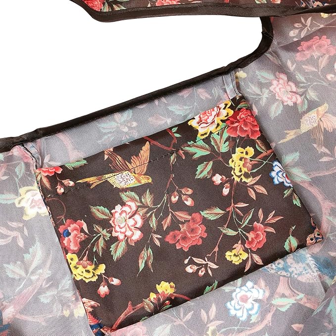allydrew Large Foldable Tote Nylon Reusable Grocery Bags, Peacocks & Peonies - Image 2