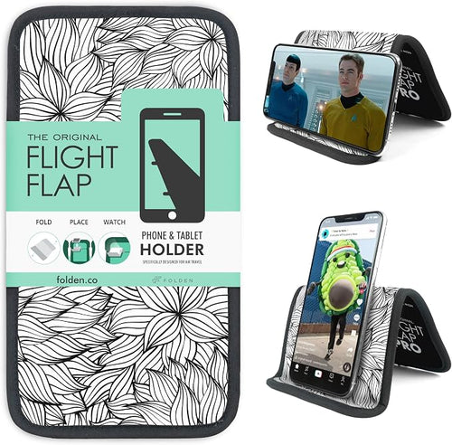 Airplane Phone Holder - Foldable Phone Stand for Plane Travel | Aluminum Build, 9 x 5 in. Mono Floral, Tabletop Mount Desk, Plane Tray Seat back, Treadmill, Fits iPhone Cell Phone by FlightFlapbyFolden