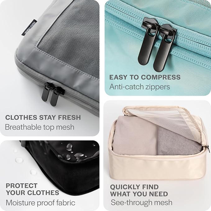 Compression Packing Cubes for Travel, 6-Pack, Light Grey | Solves overpacking, 6-Piece set fits most suitcases, 50% Space savings, Compression luggage organizer bags - Image 6