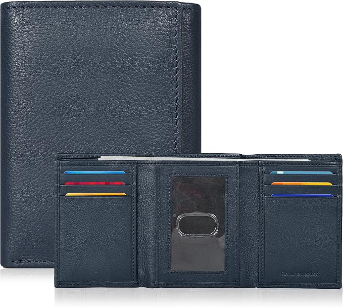 Real Leather Mens Trifold Wallet RFID Blocking Slim Minimalist Front Pocket - Thin & Stylish with ID Window in Gift Box by OakLeathers
