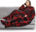 PAVILIA Fleece Blanket with Sleeves, Foot Pockets for Women Men Adults, Plush Wearable Blanket Throw Wrap, Warm Snuggle Blanket Robe, Cozy Gift Ideas Wife Mom, Plaid Red by PAVILIA