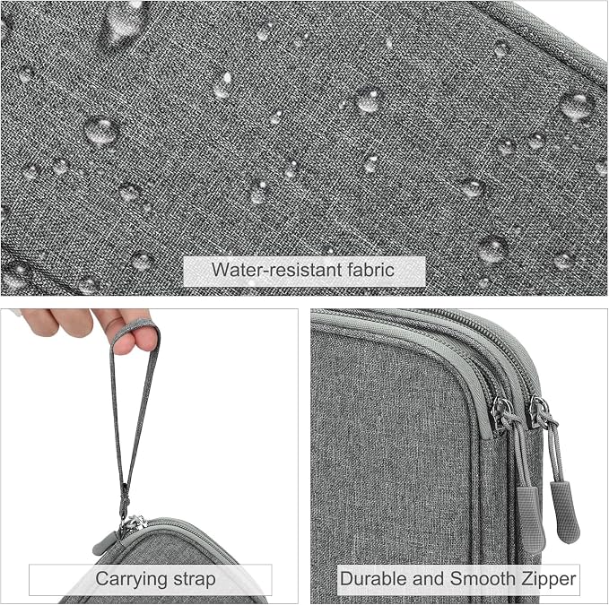 FYY Electronic Organizer, Travel Tech Pouch Bag, Medium, Dark Grey | Wrist Strap, Waterproof, Double Layers Portable Electronics Travel Carrying Case for Cord, Charger, Daily Business Trips Use - Image 4