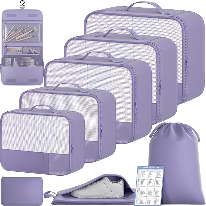 BAGAIL 9 Set Packing Cubes with Packing List Luggage Packing Organizers for Travel Accessories (Dusty Purple) by BAGAIL