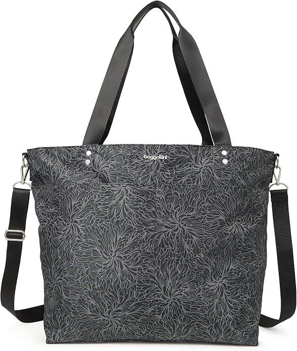 Baggallini Carryall Tote - Lightweight Nylon Zipper Top Weekender Travel Beach Bag w/Luggage Sleeve by baggallini