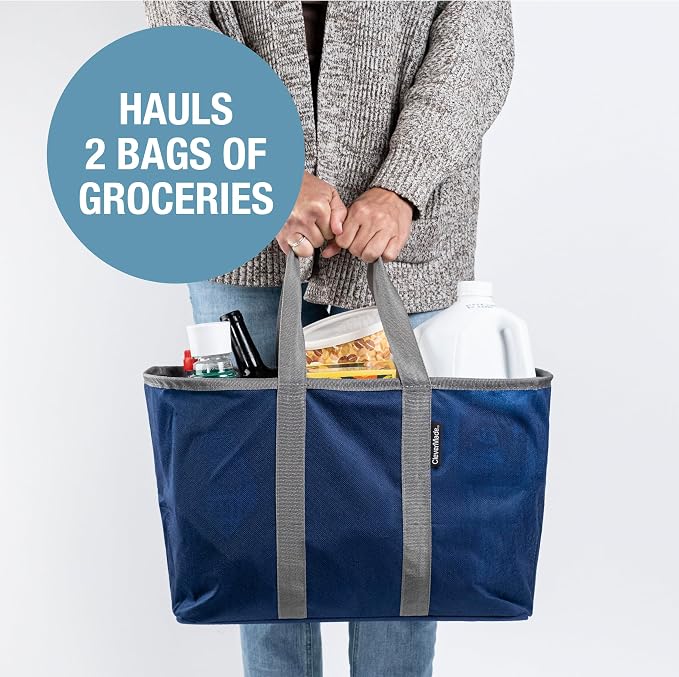 CleverMade EcoBasket Collapsible Grocery Tote, 30L Structured Tote Bag | Load Groceries Without the Bag Collapsing | The Structured Frame Stays Open, Then Folds to 1 Inch for Compact Trunk Storage - Image 4