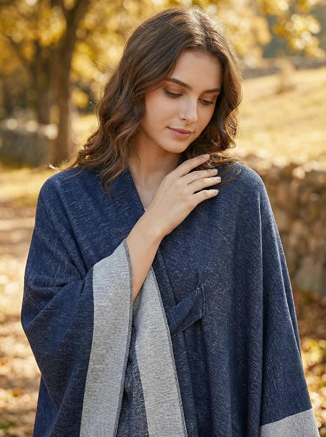 Shawl Wraps for Women Reversible Open Front Ruana Poncho Soft Cozy Cardigan for Fall and Winter - Image 2