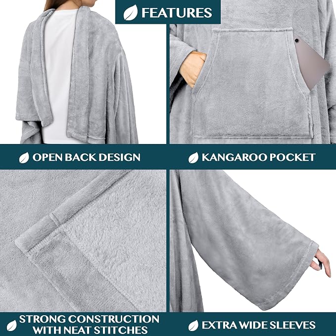 PAVILIA Blanket with Sleeves for Adult Women Men, Soft Warm Wearable Blanket Fleece Wrap Throw, Robe Blanket Gift - Image 2