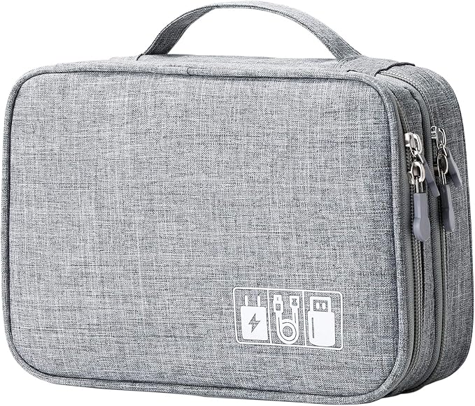 mygreen Electronic Accessories Organizer Bag, Waterproof Double Layer Travel Storage Case with Adjustable Padded Dividers, Portable Hard Pouch for Cables, Charger, Power Bank, Phone, Hard Drive Gray by mygreen