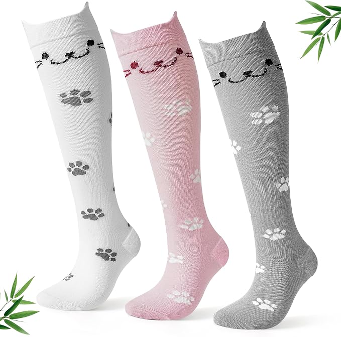 Jeasona Bamboo Viscose Compression Socks for Women 15-20 mmHg 3 Pack Cute Socks for Travel Nurses Pregnancy Daily Wear by Jeasona