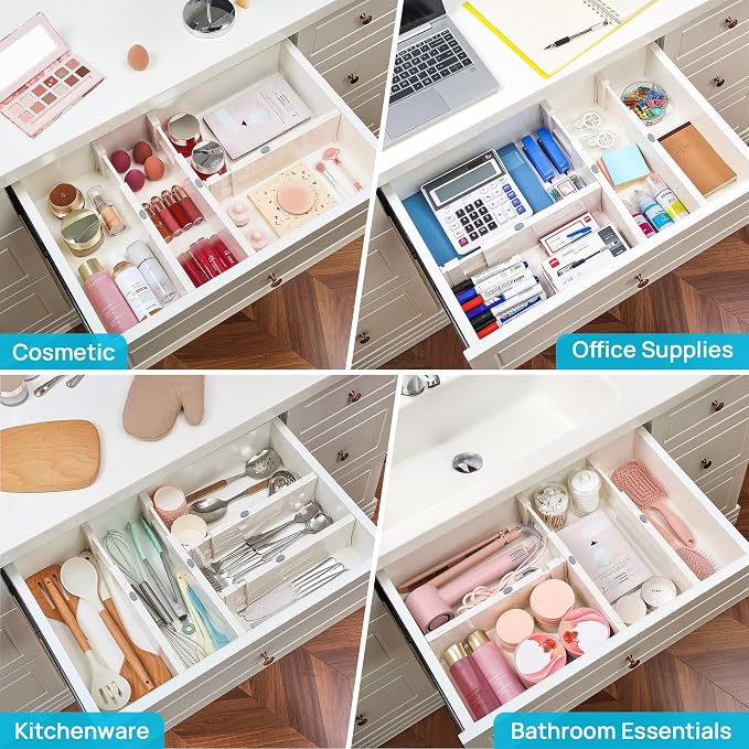 Vtopmart 16 Pack Drawer Dividers for Clothes, 4" High 11.3"-17" Adjustable Expandable Dresser Drawer Organizer, Plastic Drawers Separator for Dresser, Baby Clothes, Underwear, Kitchen & Office Storage | Adjustable Drawer Organizer, Dresser Clothes Sepa... - Image 8