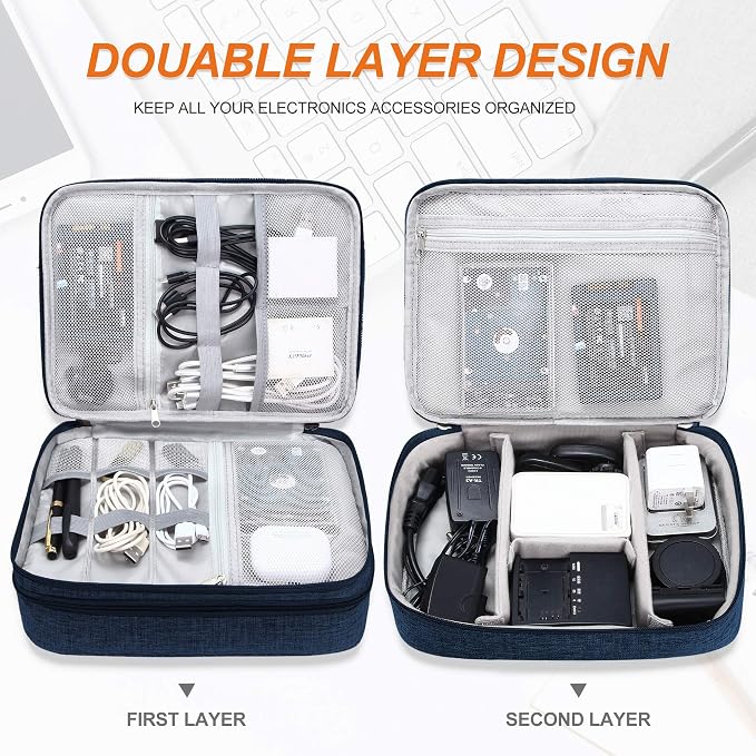 SELLYFELLY Electronic Bag Travel Cable Accessories Bag Waterproof Double Layer Electronics Organizer Portable Storage Case for Cable, Cord, Charger, Phone, Adapter, Power Bank, Kindle, Hard Drives - Image 3