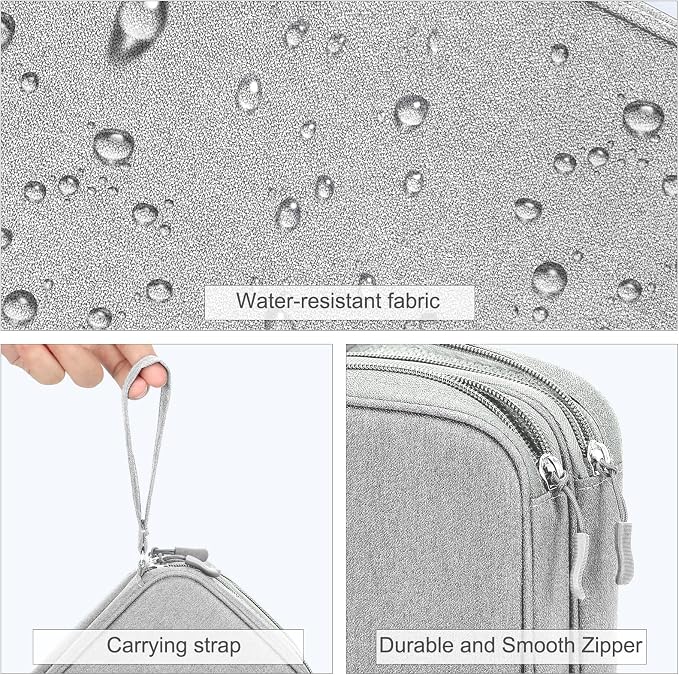 FYY Electronic Organizer, Travel Tech Pouch Bag, Large, Grey | Wrist Strap, Waterproof, Double Layers Portable Electronics Travel Carrying Case for Cord, Charger, Daily Business Trips Use - Image 4