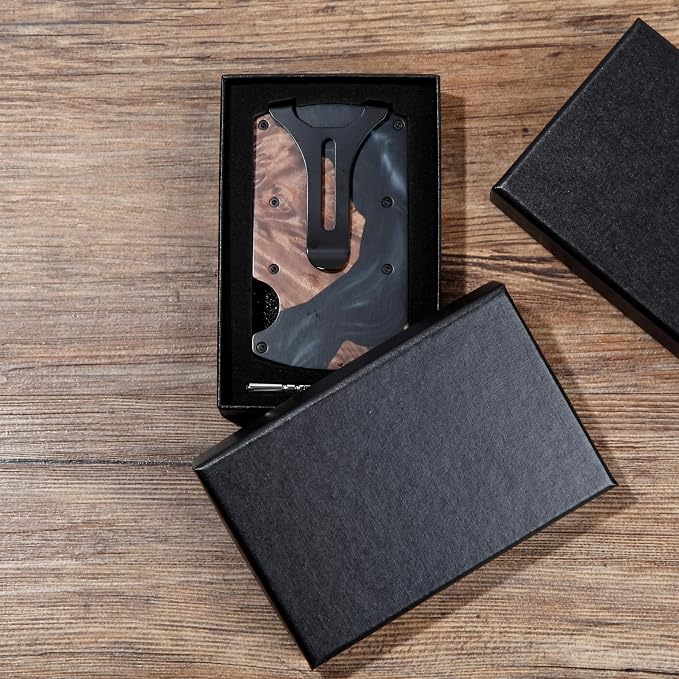 Slim Wallet for Men,RFID Blocking Minimalist Metal Wallet, Money Clip/Cash Holder, Front Pocket Aluminum Credit Card Holder, Ideal Gift for Men,Unique Pattern Black - Image 3