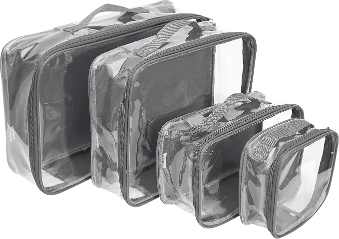 Clear Packing Cubes set of 4 / Packs 7-10 Days of Clothes/Premium PVC Plastic Storage Bags by EzPacking