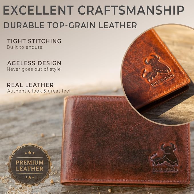 BULL GUARD Expedition Series Bifold Leather Wallet for Men RFID Blocking, Top Grain Cowhide, Flip-Up ID Window, Compact & Durable Everyday Carry Wallet for Travel, Work & Outdoors, Ready to Gift - Image 8
