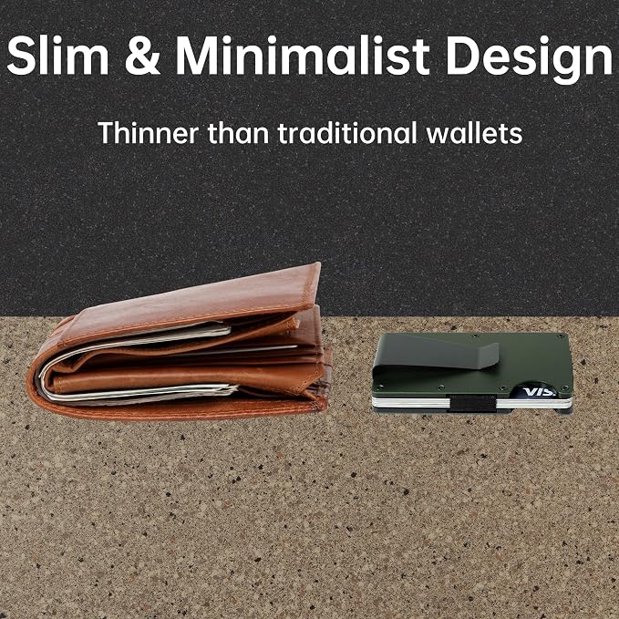 Slim Wallet for Men,RFID Blocking Minimalist Metal Wallet, Money Clip/Cash Holder, Front Pocket Aluminum Credit Card Holder, Ideal Gift for Men,Matte Green - Image 3