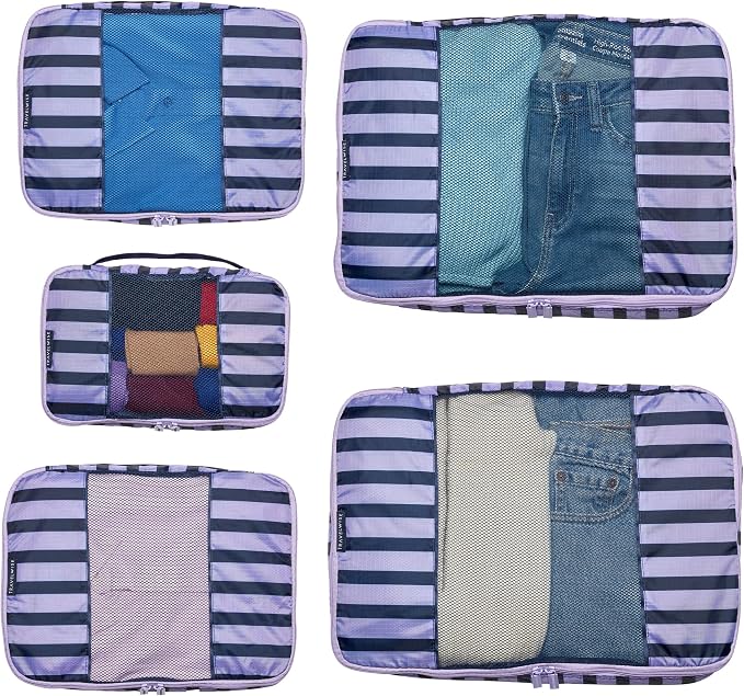 Travel Wise Packing Cubes for Travel - 5 Piece Set with Pattern Design, Lightweight Ripstop Nylon Luggage Organizers with Mesh Panel, Small Medium Large Sizes - Image 9