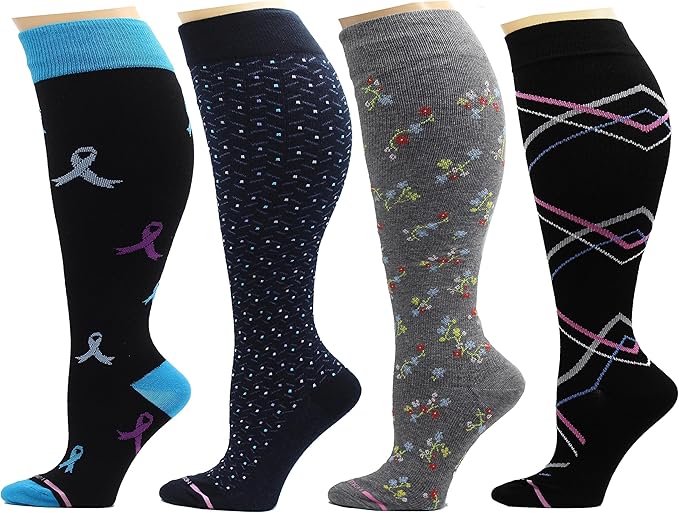 Dr. Motion 4 Pairs Women's Plus Size Wide Calf Compression Knee High Socks Graduated Support by Dr.+Motion
