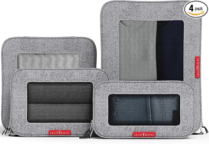 LeanTravel Premium Compression Packing Cubes for Travel - Suitcase Organizer Bags with Double Zipper & Breathable Mesh Panel - Space Saving Carry On Luggage Essentials (4-Pack, Grey) by LeanTravel