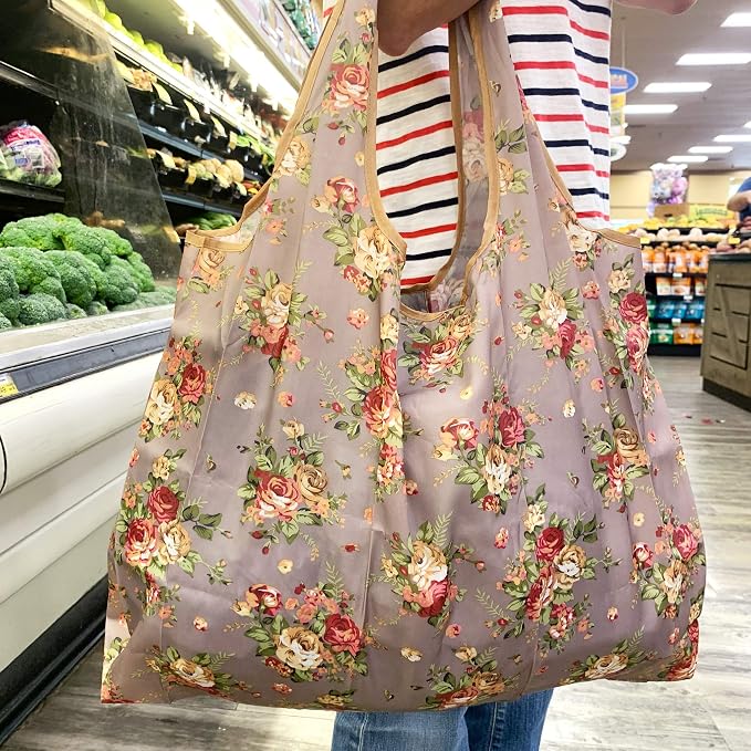 allydrew Large Foldable Tote Nylon Reusable Grocery Bags, Cutie Animals - Image 3