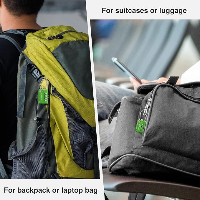 Puroma 2 TSA Approved Luggage Locks 4 Digit Code Cable Lock Basic Green | Resettable, Flexible Cable, Zipper holes, Zinc Alloy, Bright Color, Large White Numbers, Suitcase Train Travel, laptop bag - Image 7