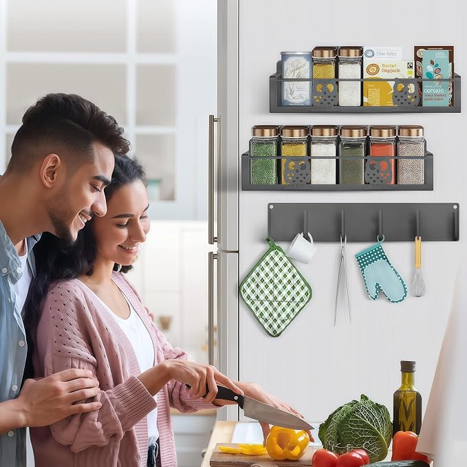 Spice Rack Magnetic for Fridge,Magnetic Fridge Shelf,Spice Shelf,Condiment Organizer,Refrigerator Organizers and Storage with Magnetic Hooks,Owl Kitchen Decor(Gray) - Image 4