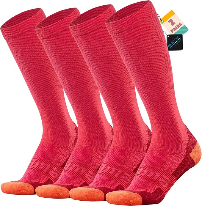 BRISIRA Coolmax Cooling Compression Socks for Women 2 Pairs Knee High 15-20 mmHg Arch Support for Nurse Pregnancy Flying | 2 Pair, Arch Support, Anti Blister, Breathable, Moisture Wicking, Cushioned, Flying, Nurses, Pregnancy, Travel by BRISIRASWIMWORLD