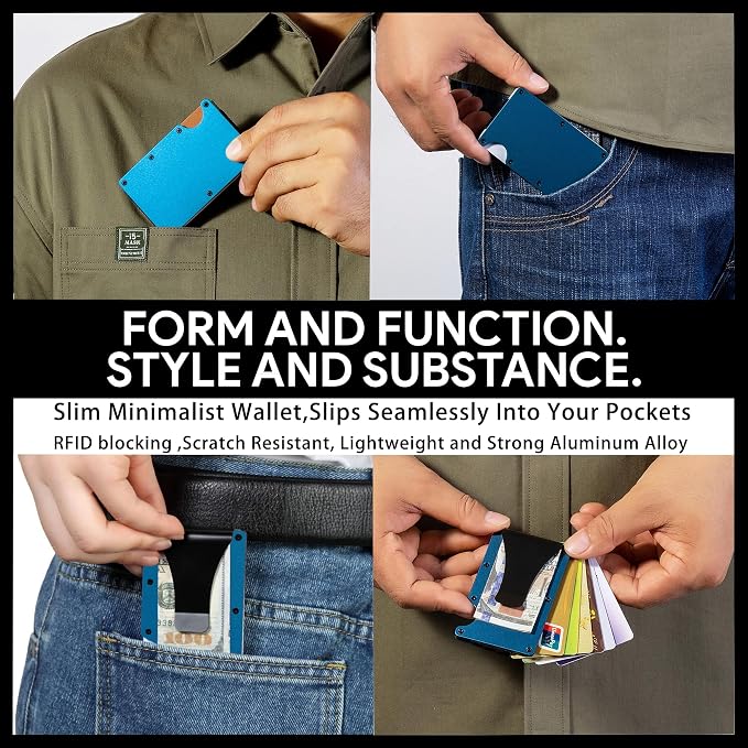 Minimalist Wallet for Men, Slim Metal RFID Blocking Wallet Credit Card Holder Money Clip & Cash Strap, Scratch-Resistant Holds 15 Cards,Ideal Gift for Men | Matt Blue - Image 6