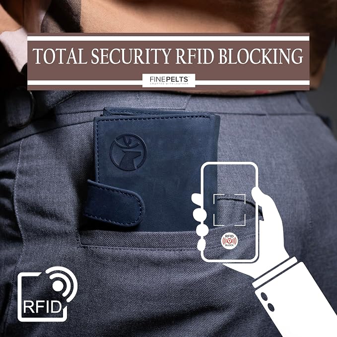 Anti-Theft Top Grain Leather RFID Card Holder Cum Minimalist Wallet for Men's and Women's (Navy Blue) - Image 7