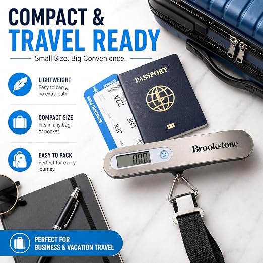 Brookstone Digital Luggage Scale, Compact Handheld, Portable | Quick Accurate Readings on the Go, Durable Strap and Hook System Attaches to Bags, Clear Display, Rechargeable for Trips - Image 5