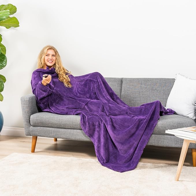 PAVILIA Blanket with Sleeves for Adult Women Men, Soft Warm Wearable Blanket Fleece Wrap Throw, Robe Blanket Gift - Image 5