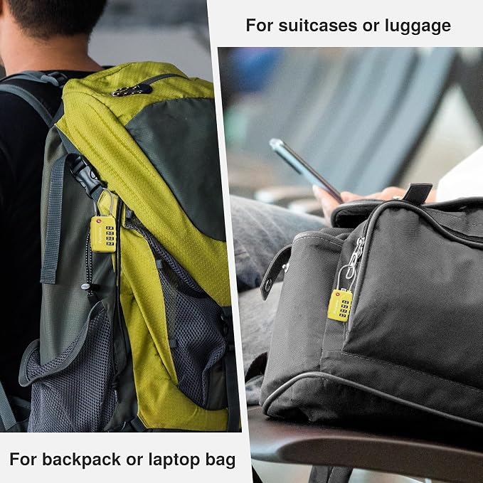 Puroma 2 Pack TSA Approved Luggage Locks 4 Digit Code Cable Lock Yellow | Resettable, Flexible Cable, Zipper holes, Zinc Alloy, Bright Color, Large White Numbers, Suitcase Train Travel, laptop bag - Image 7
