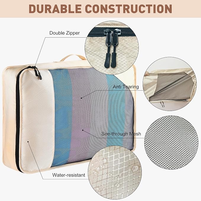 Toncoke 8-Piece Packing Cubes for Travel, 2026 Upgraded Durable Zippers & Reinforced Mesh, Complete Luggage Organizer Set with Shoe/Toiletry/Laundry Bags, 4 Sizes for Suitcase, Men Women, (Beige) - Image 5