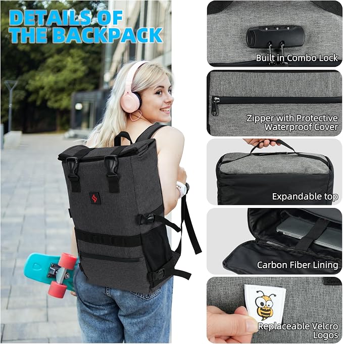 zazzy Smell Proof Bag with Combination Lock, Weather Resistant Lockable Smell Proof Backpack, Expandable Backpack Grey - Image 9