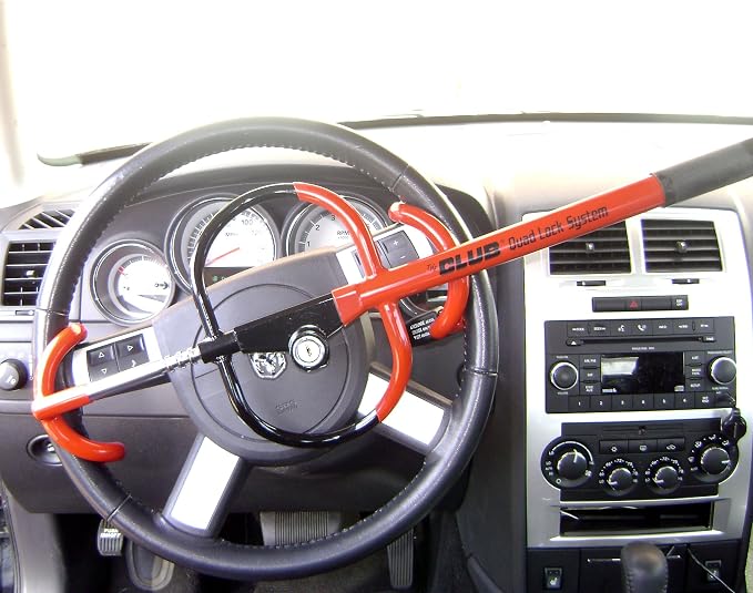 The Club 7500 Quad Lock Club Vehicle and Air Bag Anti-Theft Device, Red - Image 2