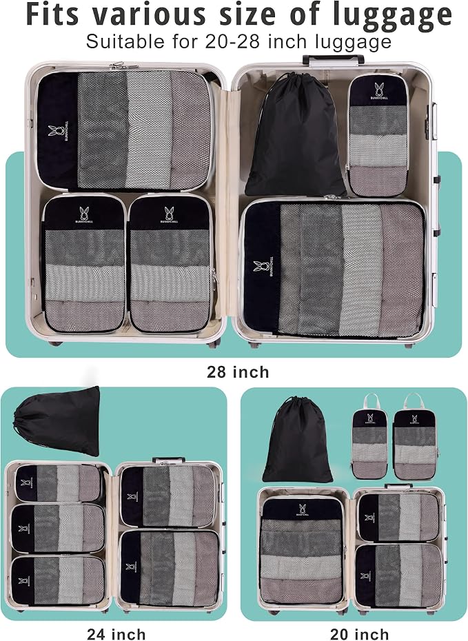 6/8 Set Space Saving Compression Packing Cubes Lightweight Packing Cube | Expandable Space-Saving Compression Cubes 6 Set Lightweight Travel Luggage Packing Cubes Organizer Essentials Smooth Zippers - Image 7