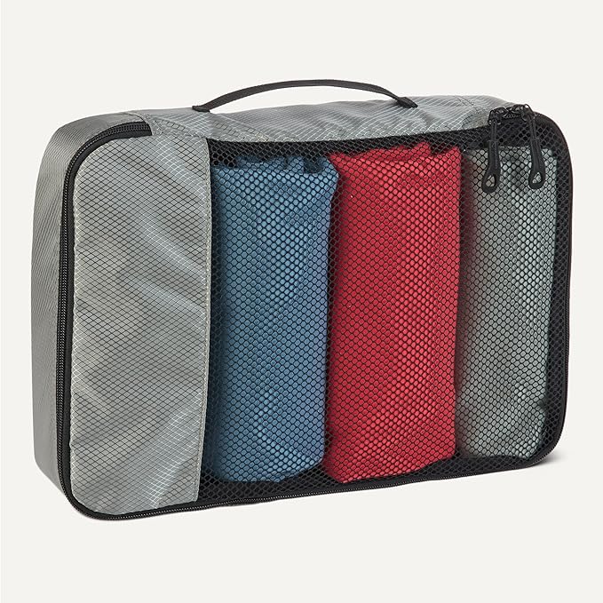 Amazon Essentials 4-Piece Packing Cubes Travel Accessories Set, Space-Saving Luggage Organizer with Double Zipper, Mesh Top Panel, Medium, Gray (Previously Amazon Basics) - Image 4