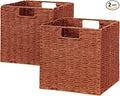 Wicker Storage Basket, Set of 2 Hand-Woven Paper Rope Wicker Basket, Foldable Cube Storage Bins, 9 inch Square Storage Baskets for Organizing Shelves & Decor, Orange (9″×9″×9″) by Vagusicc